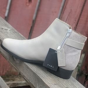 NWT!!  Zara Botin Leather and Suede Ankle Bootie
